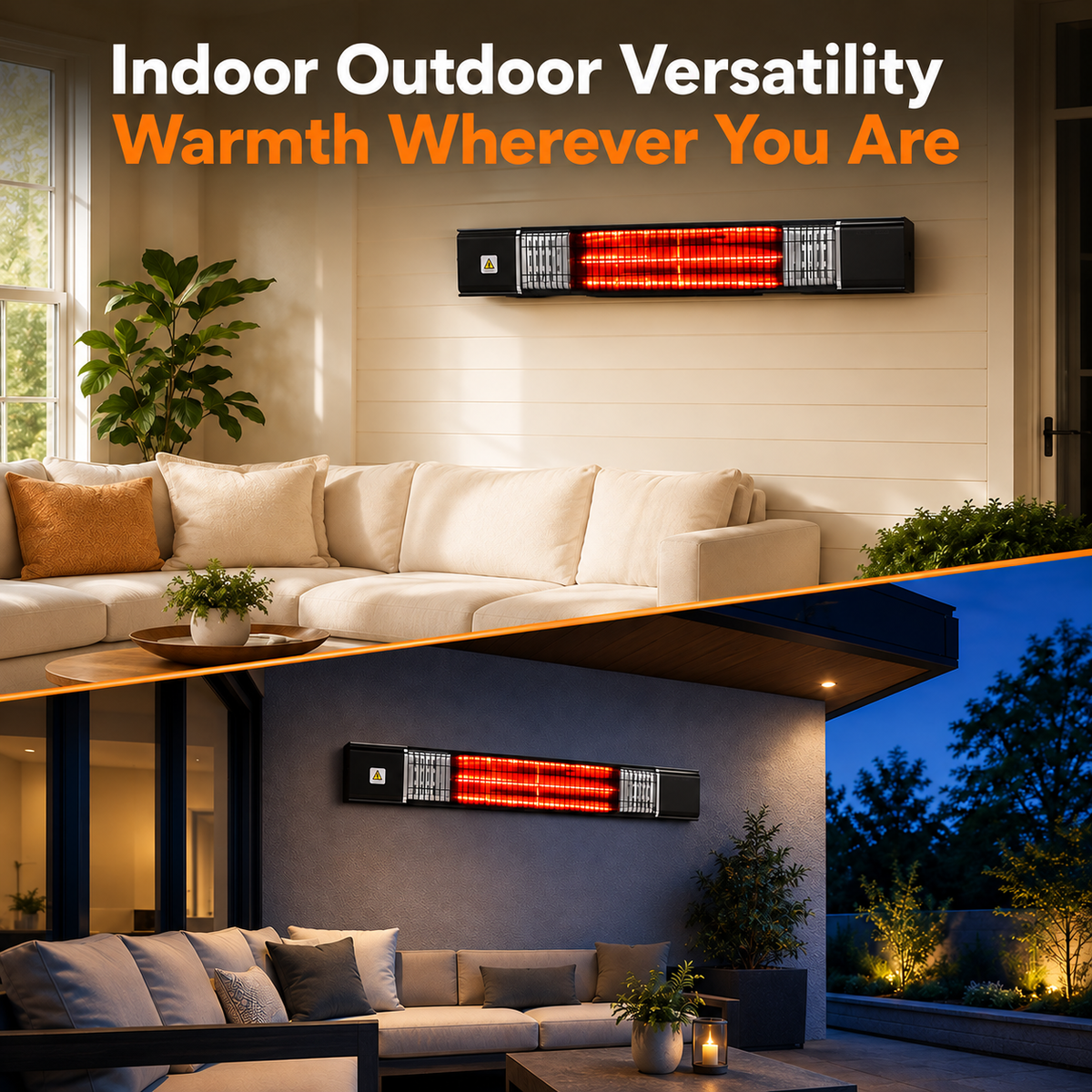Electric Patio Outdoor Heater, Infrared Heaters, Wall Mounted, Remote Control, Tip-Over&Overheat Protection for Garage, Indoor, Large Room, Backyard