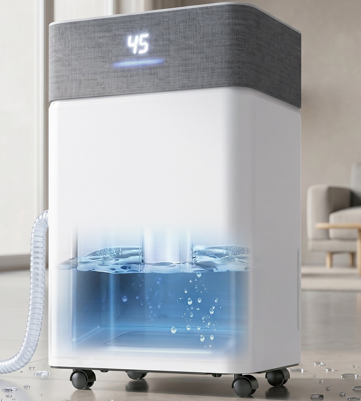 AKIRES 55Pint Dehumidifier for 4000Sq.Ft, Smart Dehumidifier with Drain Hose, 1.15Gal Removable Tank, LED Display, 24H Timer & Child Lock, Dehumidifier for Basement,Bedroom,Bathroom(Pearl White)