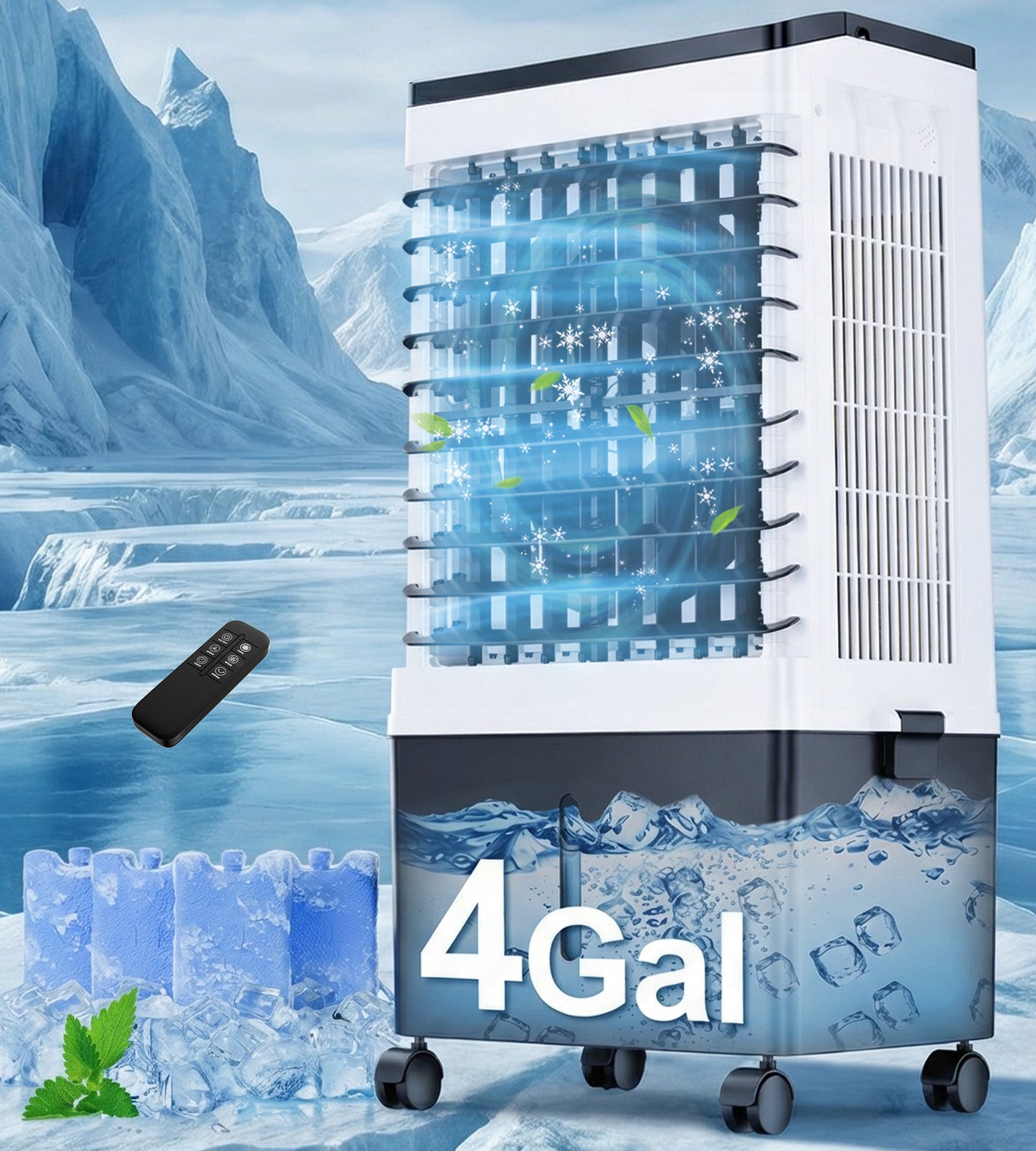 AKIRES 1800CFM Swamp Cooler,Evaporative Air Cooler with 4.0-Gal Water Tank, 4 Ice Packs, Portable Air Conditioners with Remote Control,12H Timer,Evaporative Cooler for Indoor,Outdoor Use (32IN)