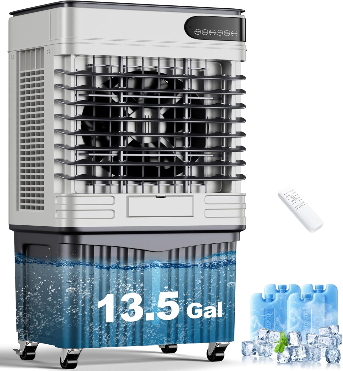 AKIRES 3600CFM Swamp Cooler,Evaporative Air Cooler with 13.5-Gal Water Tank,4 Ice Packs,Evaporative Cooler for Patio Garage Commercial Industrial Use (42IN)