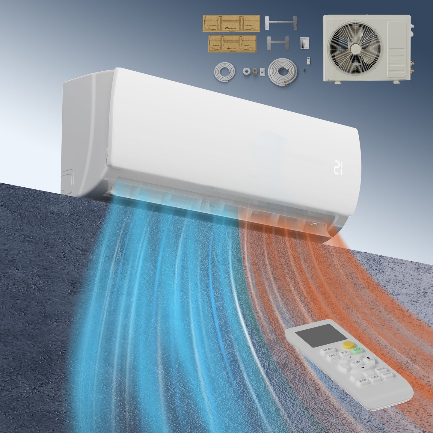 12000 BTU Mini Split AC/Heating System with Inverter, 19 SEER2 230V Energy Saving Ductless Air Conditioner with Heat Pump, Split AC Unit Cools Up to 750 Sq. Ft