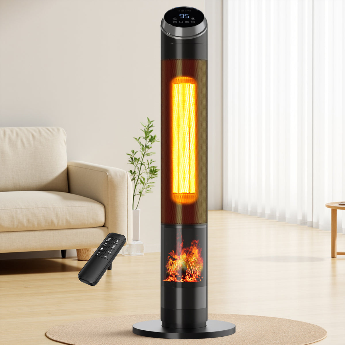 38in Large Floor Portable Electric Heaters For Indoor Use,1500w Tower Space Heater,70°Oscillating Ptc Ceramic Heater With Remote Control,24h Timer For Bedroom Grey