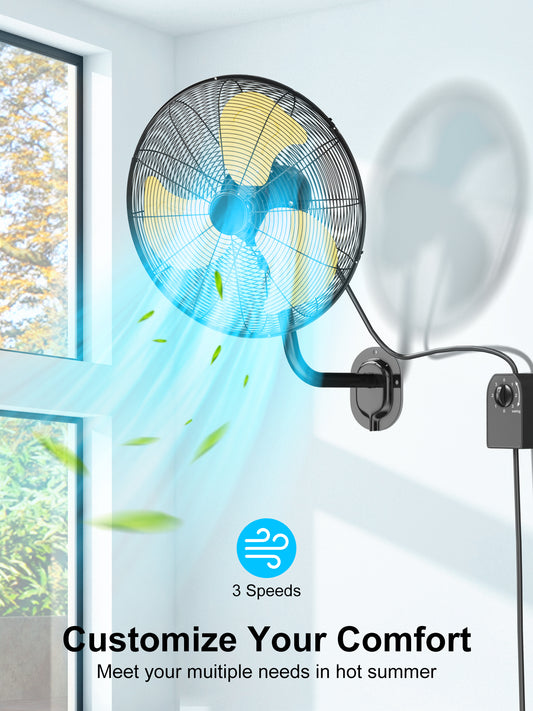 20" Oscillating Wall Mount Fan with Adjustable Tilt, 7200CFM High Velocity Wall Fan with 3 Speed, Heavy Duty Industrial Fans for Workshop