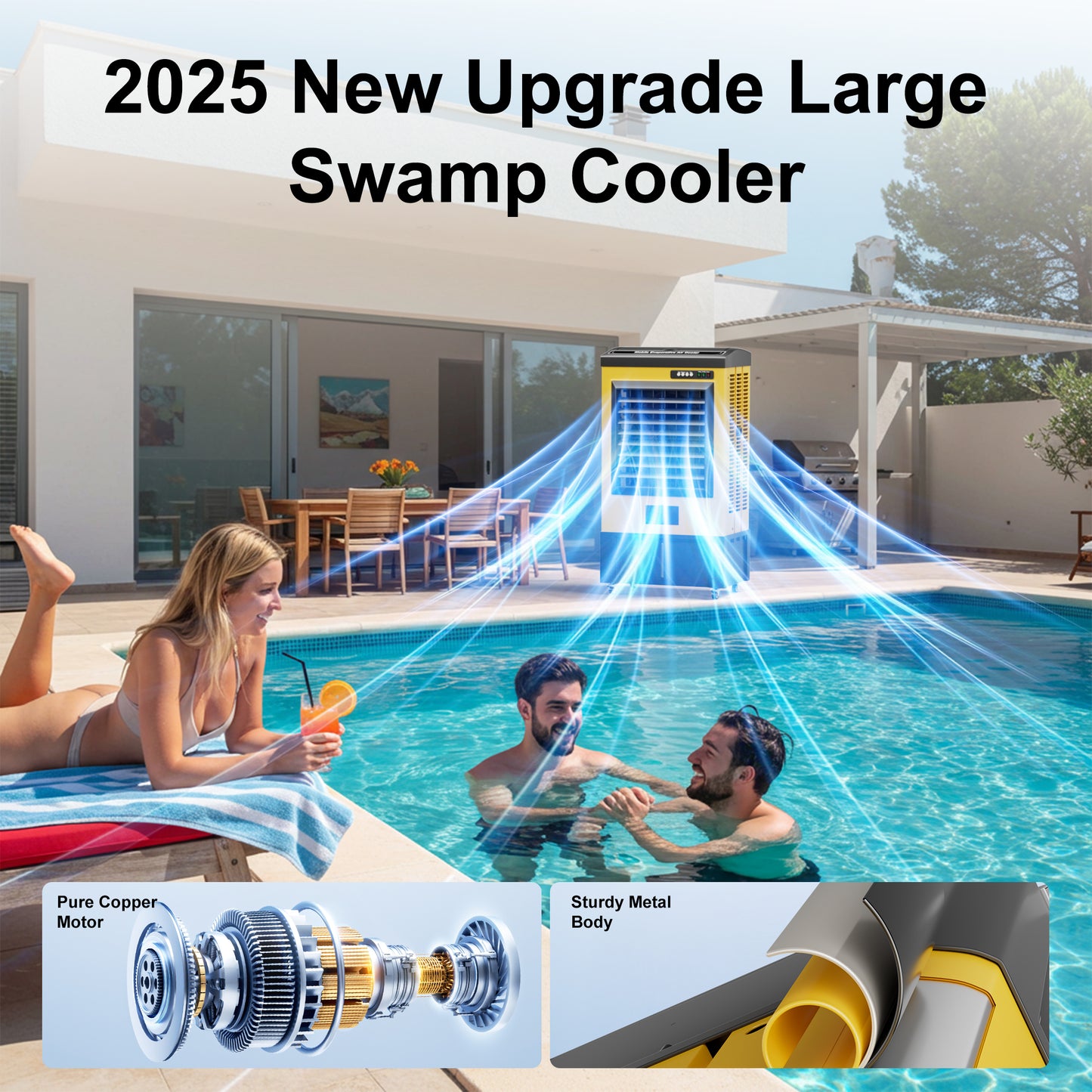 8980CFM Swamp Cooler,55IN Evaporative Air Cooler for 1735Sq.ft of Space, Evaporative Cooler with Continuous Auto Fill,36-Gal Water Tank,120°Oscillation