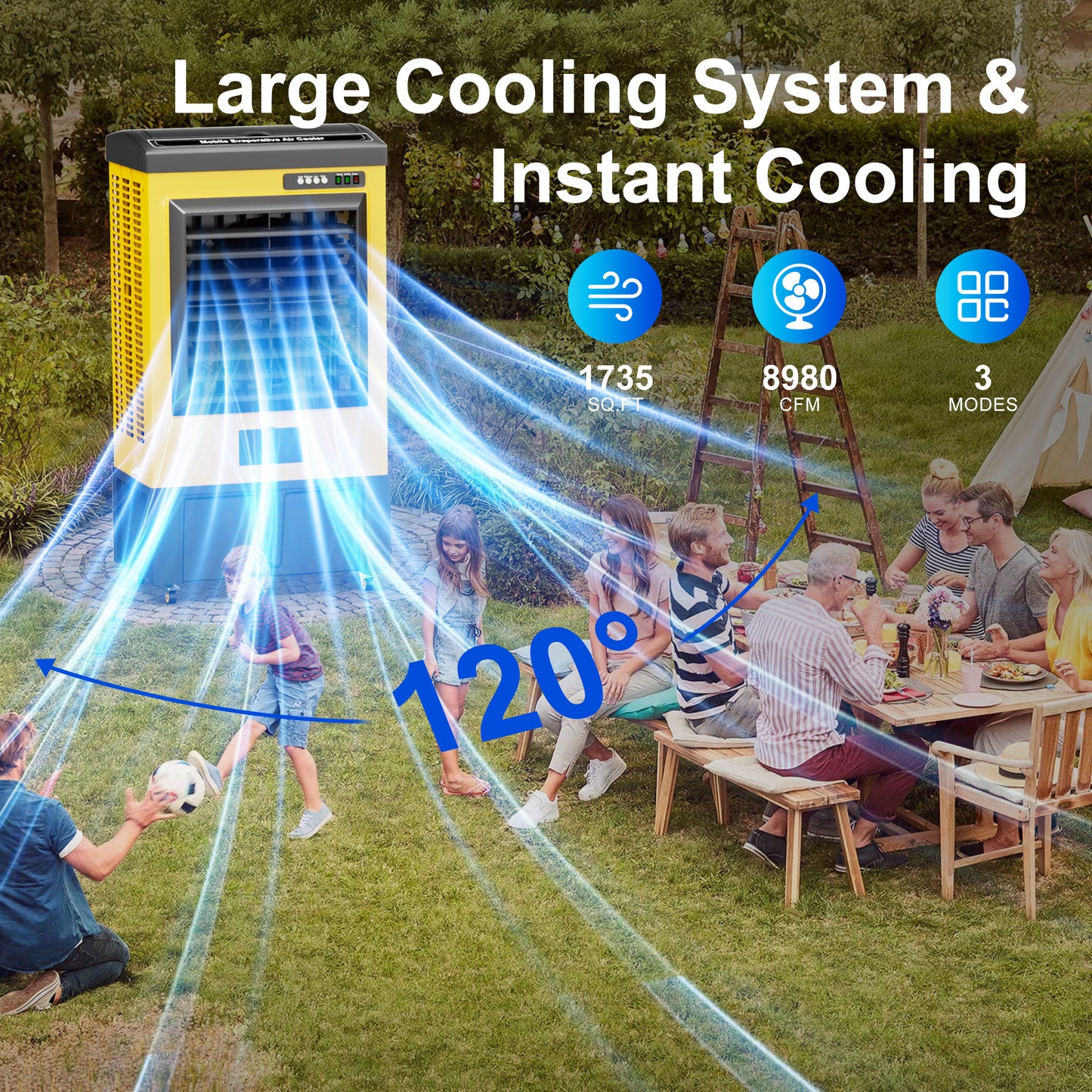 8980CFM Swamp Cooler,55IN Evaporative Air Cooler for 1735Sq.ft of Space, Evaporative Cooler with Continuous Auto Fill,36-Gal Water Tank,120°Oscillation