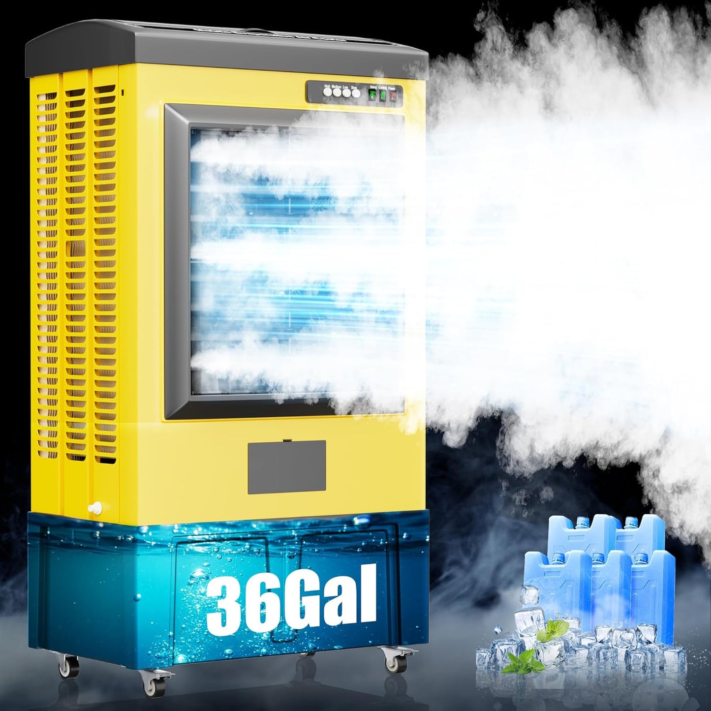 AKIRES 8979CFM Swamp Coolers,Portable Evaporative Air Cooler for 1800 Sq.ft of Space,with Continuous Auto Fill,36-Gal Water Tank,120°Oscillation,5 Ice Packs,Cooling Fan for Outdoor,Indoor Use(55IN)