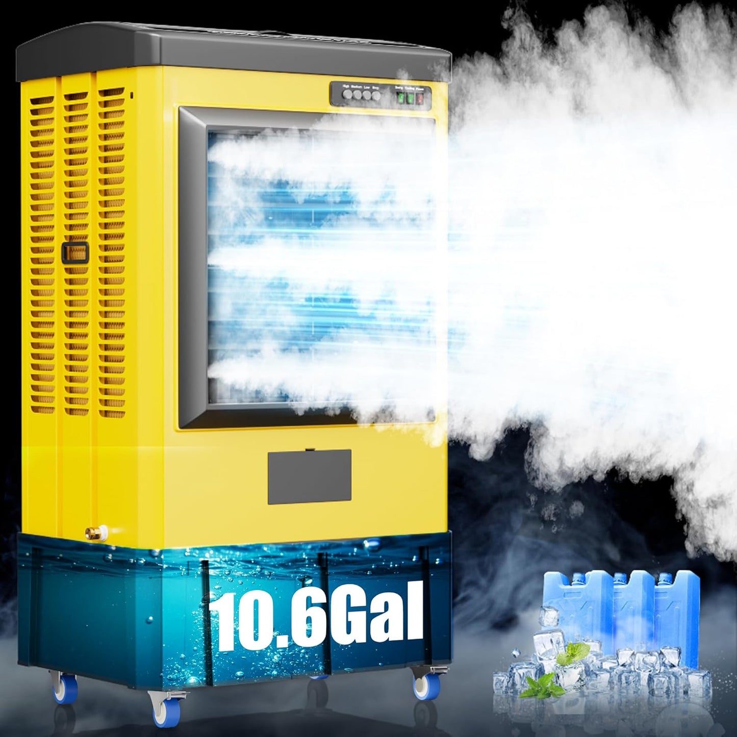 AKIRES 4800CFM Swamp Coolers,Portable Evaporative Air Cooler for 970 Sq.ft of Space,with Continuous Auto Fill,10.6-Gal Water Tank,120°Oscillation,3 Ice Packs,Cooling Fan for Outdoor,Indoor Use(40IN)