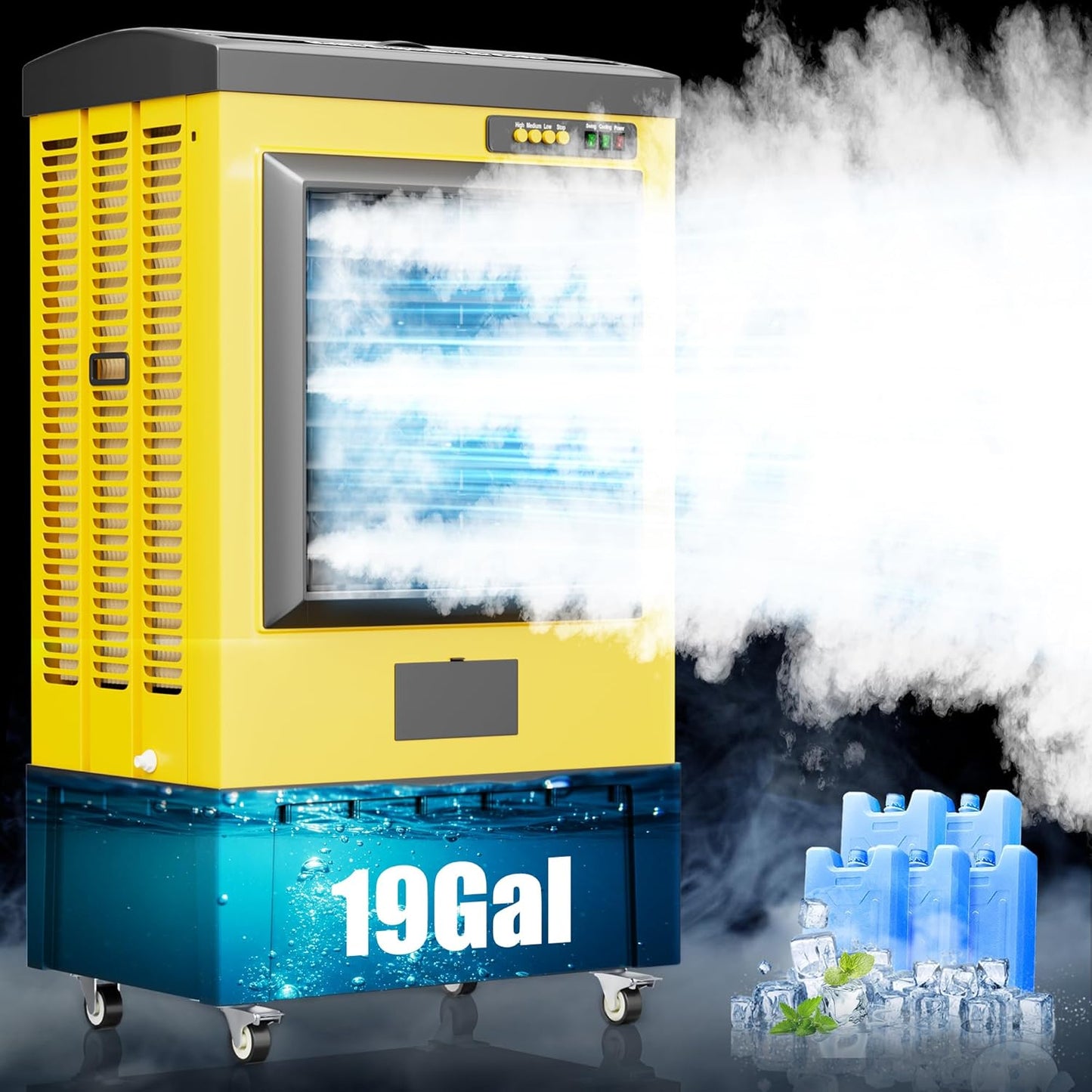 AKIRES 6500CFM Swamp Coolers,Portable Evaporative Air Cooler for 1600 Sq.ft of Space,with Continuous Auto Fill,19-Gal Water Tank,120°Oscillation,5 Ice Packs,Cooling Fan for Outdoor,Indoor Use(48IN)
