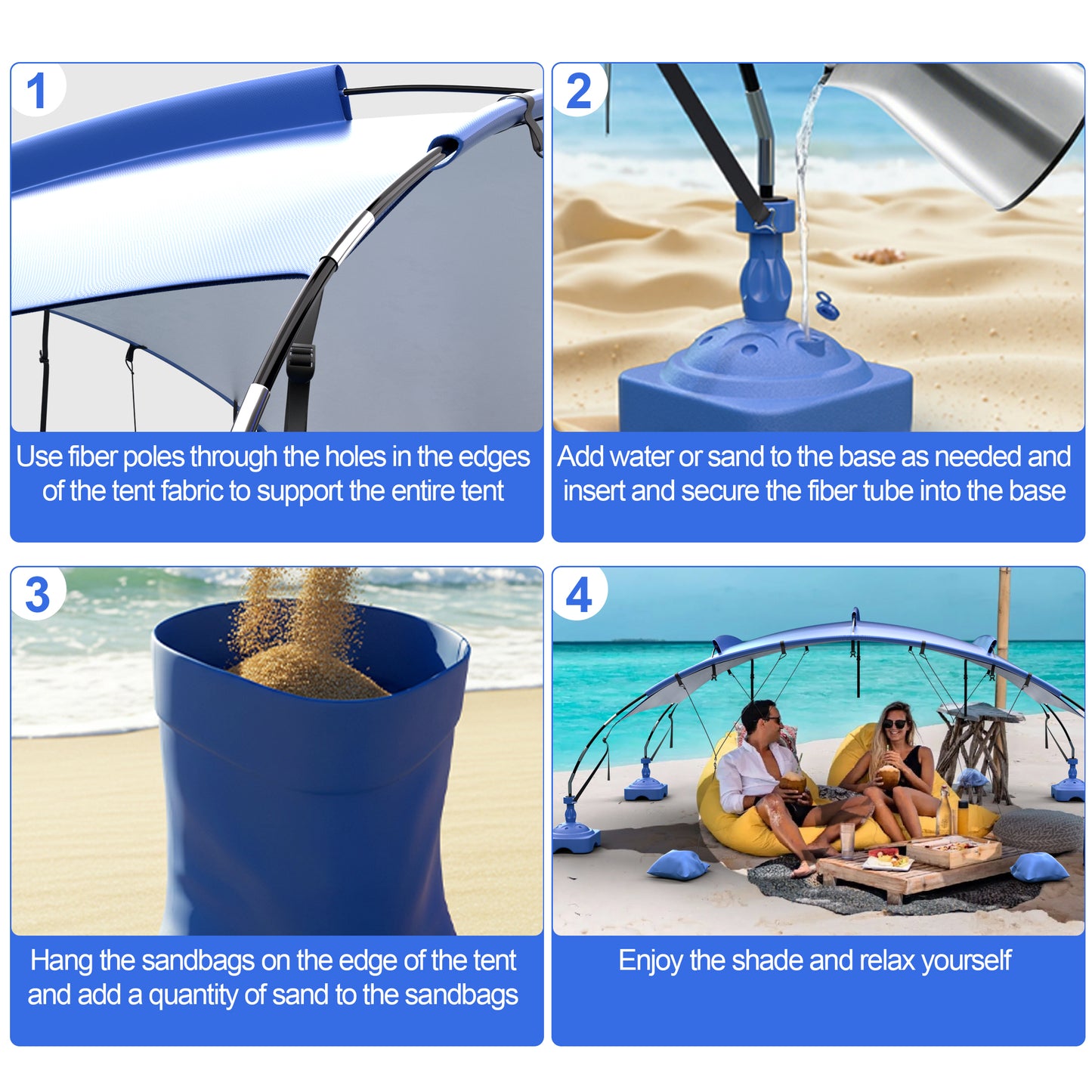 Pool Shade Canopy, UPF 50+ Beach Shade Canopy with Sand Bags and Pool Accessories, Windproof & Quick Assembly, Beach Tent Sun Shelter for Swimming, Camping, Picnic and Patio