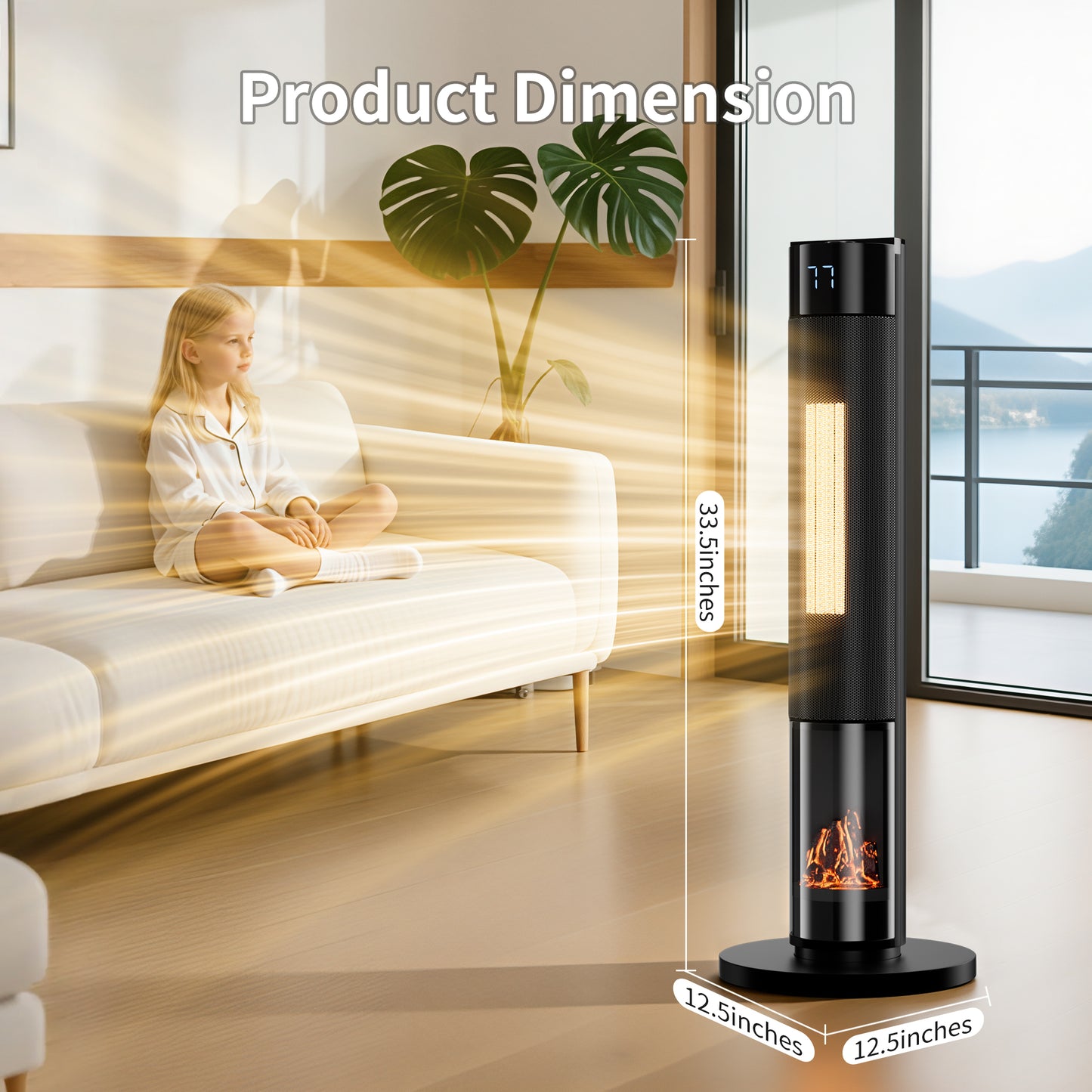 34" Space Heater for Indoor Use, 1500W Electric Heater with Remote, Timer, ECO Mode, Safety Protection for Large Bedroom, Living Room (Black)