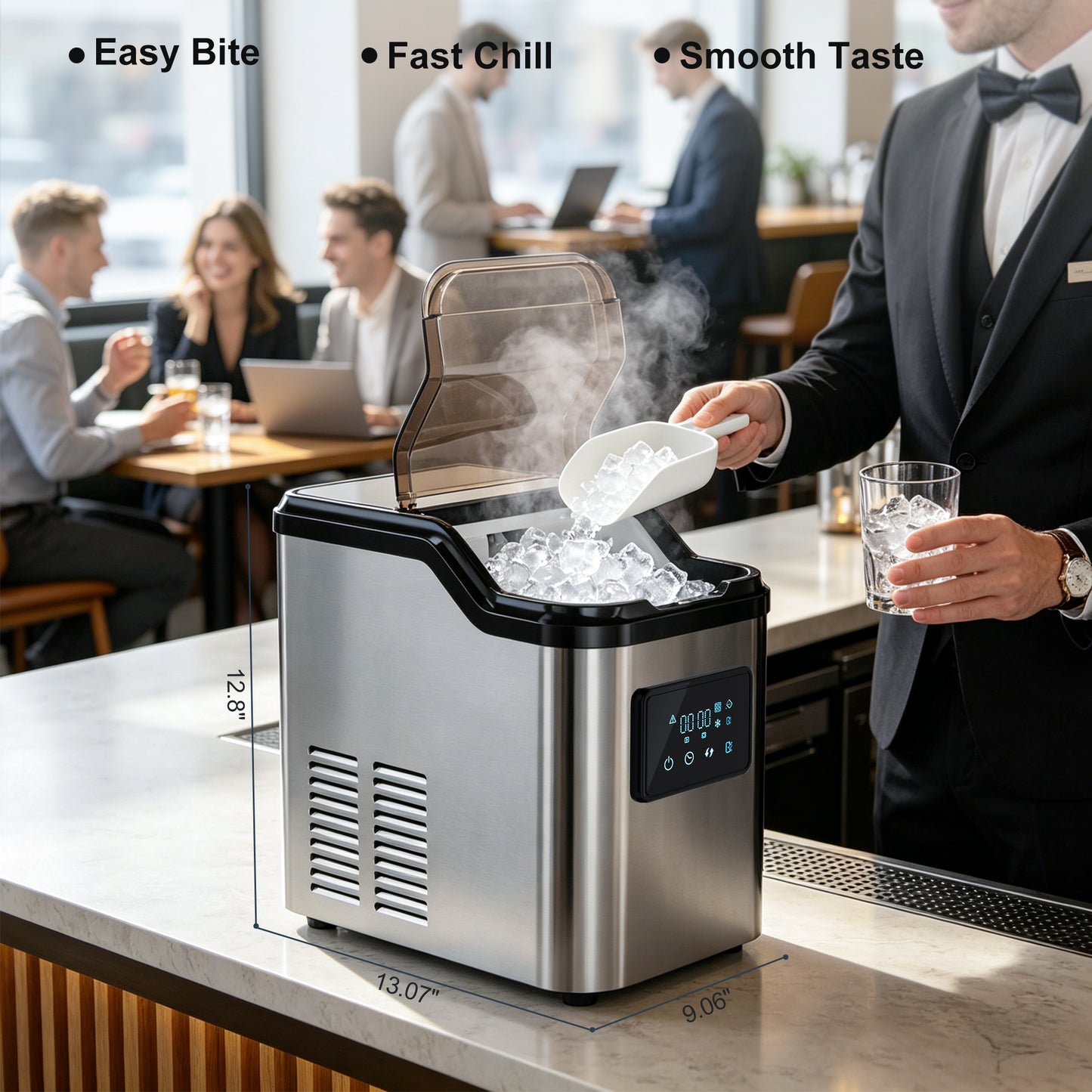 Nugget Ice Makers Countertop, 45lbs/Day Portable Pebble Ice Machine with Crushed Ice, Self-Cleaning, Pellet Ice Makers with Chewable Sonic Ice for Home, Kitchen, Camping, RV, Office