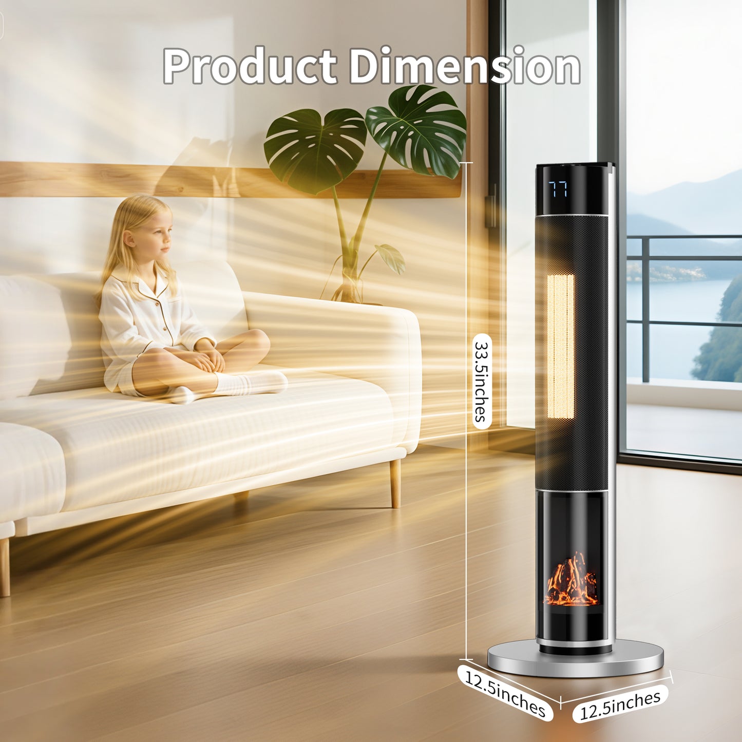 34" Space Heater for Indoor Use, 1500W Electric Heater Large Room with Remote, Timer, ECO Mode, Safety Protection for Bedroom (Silver)