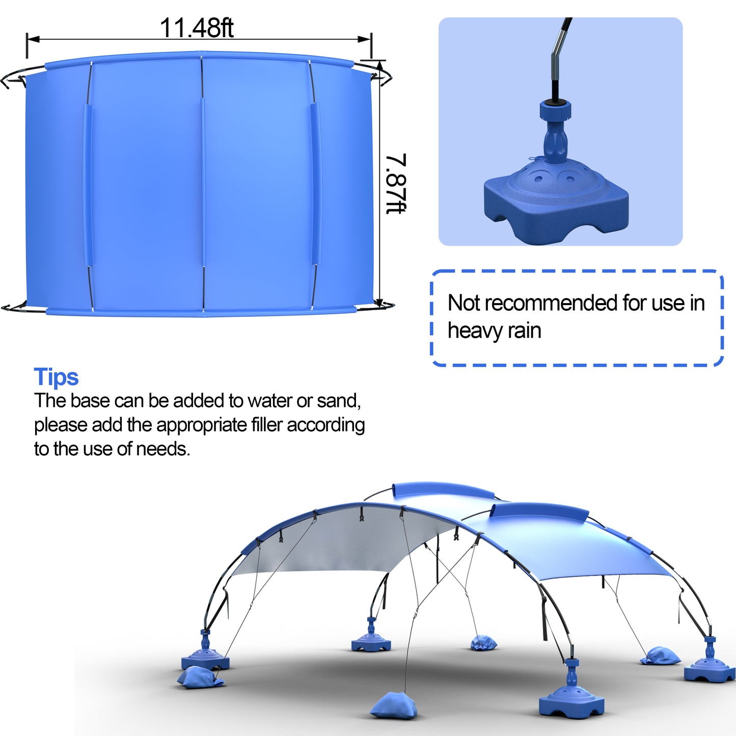 Pool Shade Canopy, UPF 50+ Beach Shade Canopy with Sand Bags and Pool Accessories, Windproof & Quick Assembly, Beach Tent Sun Shelter for Swimming, Camping, Picnic and Patio