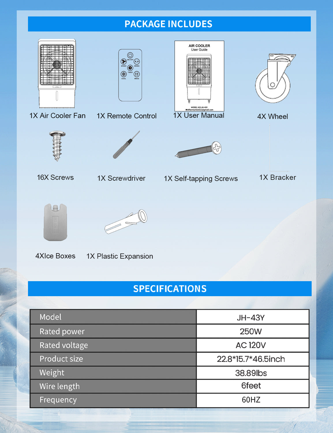 6000CFM Large Swamp Cooler with 13.5-Gal Water Tank,3-IN-1 Evaporative Air Cooler with Remote Control,4 Ice Packs,12H Timer, Evaporative Cooler for Outdoor Use