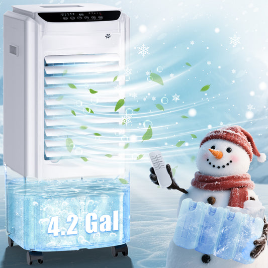 3-IN-1 Swamp Cooler, Evaporative Air Cooler with 4.2-Gal Tank & 4 Ice Packs, Windowless Portable Air Conditioner with Remote, 12H Timer, Ventless AC Unit for Indoor