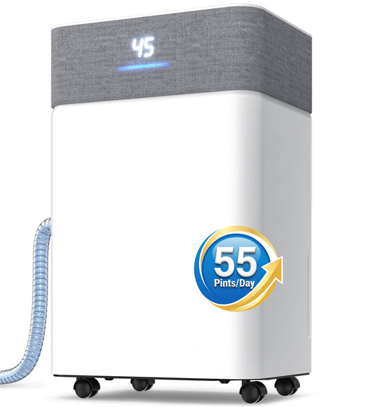 AKIRES 4500Sq.Ft Dehumidifier, Max 80 Pint/Day Smart Compressor Dehumidifier with Drain Hose, 24H Timer & Child Lock, Intelligent Humidistat,for Basement,Bedroom(Matte White)