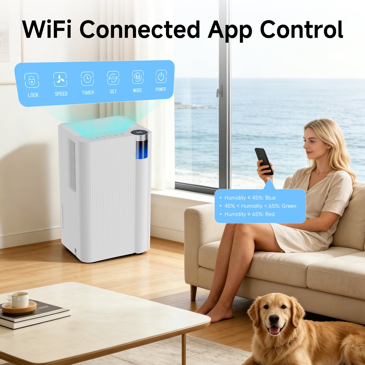 Akires Dehumidifier, 9 Pint DOE(Max 38 Pint) for Basement & Home, WiFi Smart Control, 3000 Sq.ft, with Drain Hose for Bathroom, Large Room