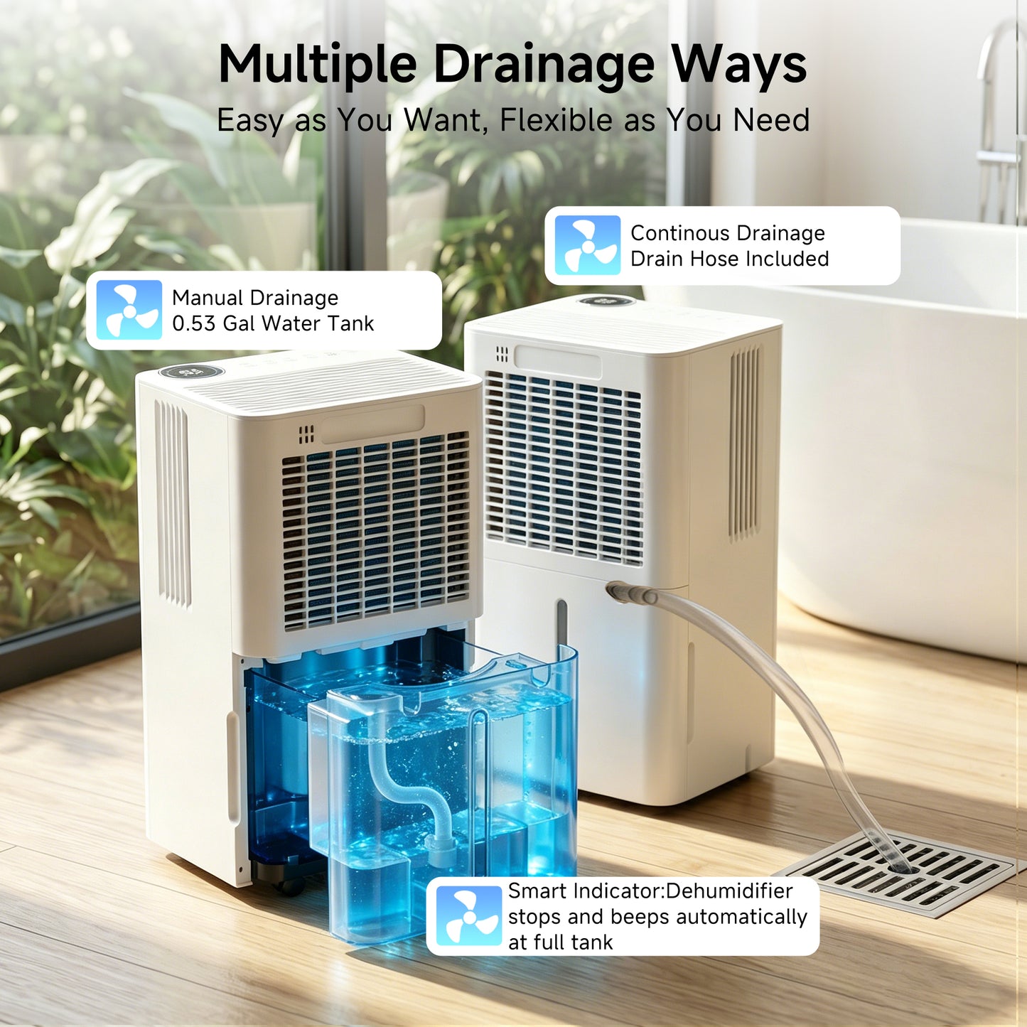 Akires Dehumidifier, 9 Pint DOE(Max 38 Pint) for Basement & Home, 3000 Sq.ft, with Drain Hose for Bathroom, Large Room