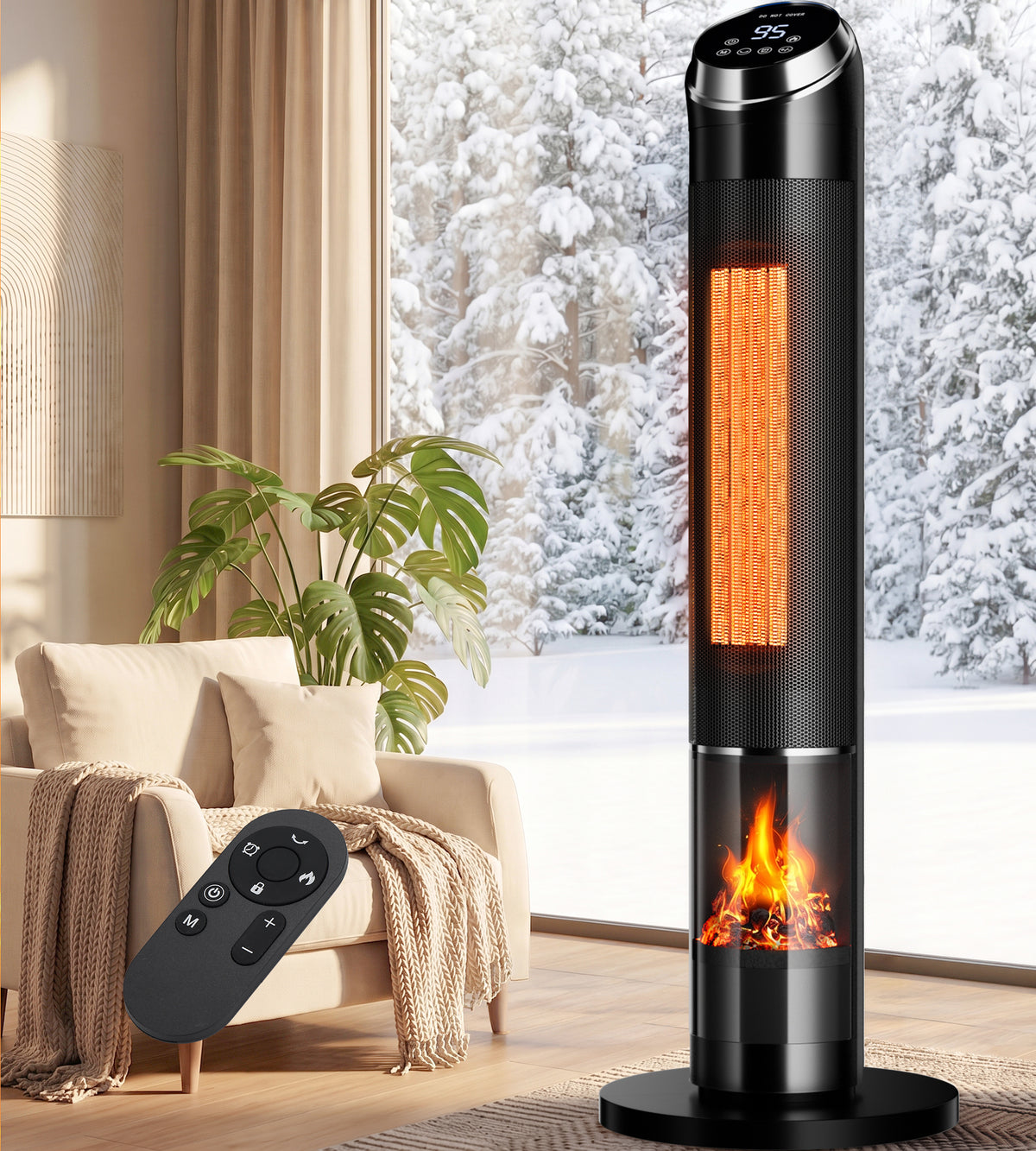 AKIRES Space Heaters for Large Room, 1500 W Electric Heater with Thermostat, 24H Timer, Indoor Heater with 90°Oscillation, Heaters with Tip-over & Overheat Protection for Indoor Office Use