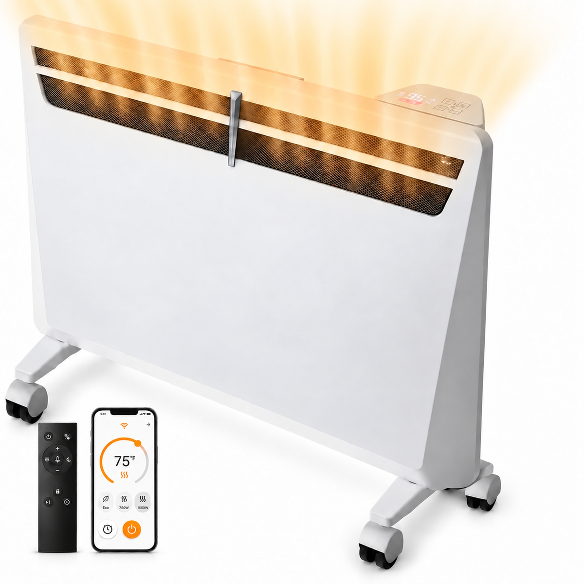 Space Heaters for Indoor Use, 1500W Convection Electric Heater with Remote Control, Wall Mount & Standing, 0dB, Energy Saving-Smart WiFi