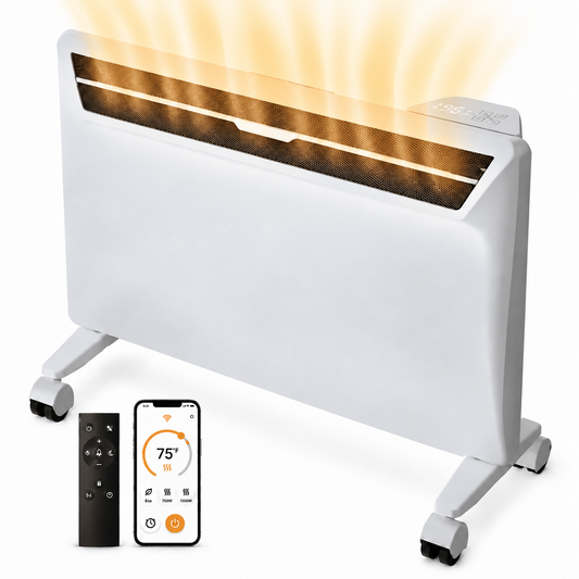 Space Heaters for Indoor Use, 1500W Convection Electric Panel Heater with Remote Control, Wall Mount & Standing, 0dB, Energy Saving-Smart WiFi
