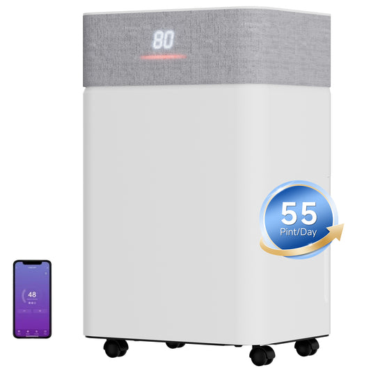 Akires Dehumidifier, 16 Pint DOE(Max 55 Pint) for Basement & Home, WiFi Smart Control, 4000 Sq.ft, with Drain Hose for Bathroom, Large Room