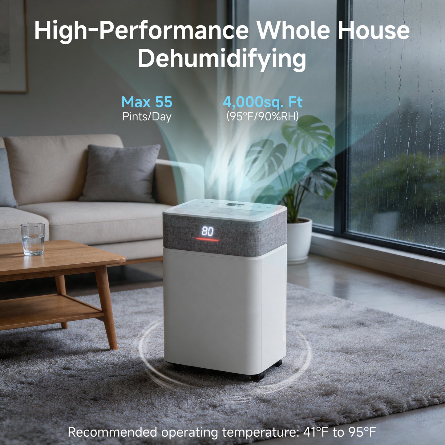 Akires Dehumidifier, 16 Pint DOE(Max 55 Pint) for Basement & Home, 4000 Sq.ft, with Drain Hose for Bathroom, Large Room