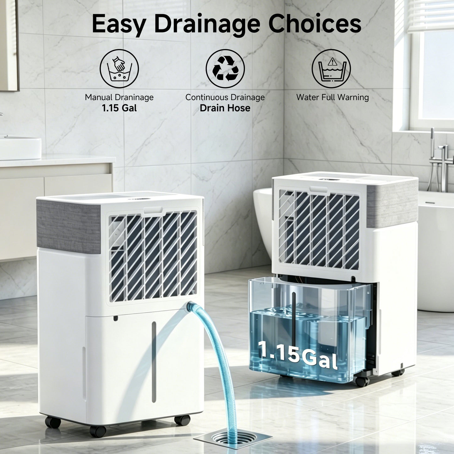 Akires Dehumidifier, 16 Pint DOE(Max 55 Pint) for Basement & Home, 4000 Sq.ft, with Drain Hose for Bathroom, Large Room
