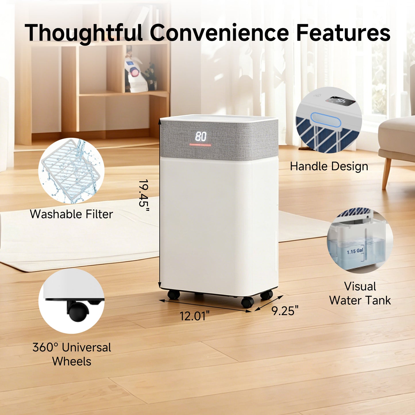 Akires Dehumidifier, 16 Pint DOE(Max 55 Pint) for Basement & Home, 4000 Sq.ft, with Drain Hose for Bathroom, Large Room