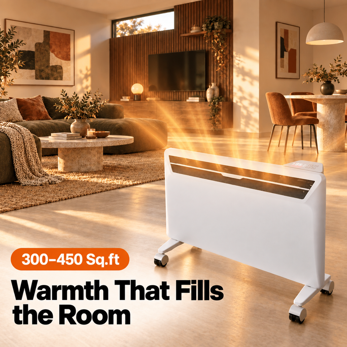 Space Heaters for Indoor Use, 1500W Convection Electric Panel Heater with Remote Control, Wall Mount & Standing, 0dB, Energy Saving