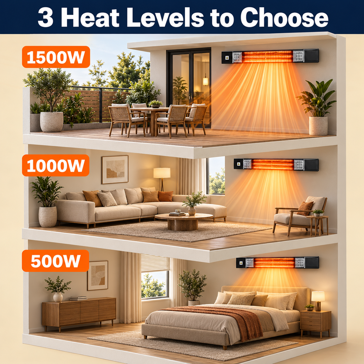 Electric Patio Outdoor Heater, Infrared Heaters, Wall Mounted, Remote Control, Tip-Over&Overheat Protection for Garage, Indoor, Large Room, Backyard