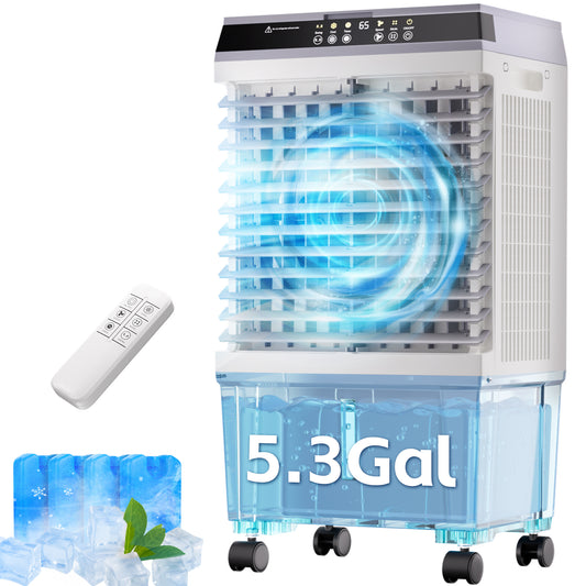 Swamp Cooler,3-IN-1 Evaporative Air Cooler with 2026 New Upgraded Copper Motor,5.3 Gal Water Tank,6 Ice Packs,12H Timer,Cooling Tower Fan for Indoor,Outdoor,Bedroom,Office,Room,Home