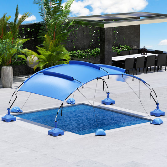 Pool Shade Canopy, UPF 50+ Beach Shade Canopy with Sand Bags and Pool Accessories, Windproof & Quick Assembly, Beach Tent Sun Shelter for Swimming, Camping, Picnic and Patio