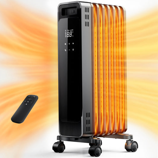 Oil Filled Radiator Heater, 1500W Space Heater Large Room, Electric Heater for Indoor Use, Office with Thermostat, 0dB, 24H Timer, Energy Saving