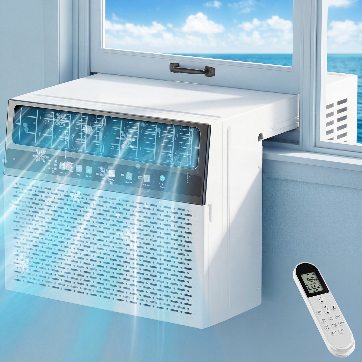 AKIRES U-Shaped Window Air Conditioner, 12,000BTU Air Conditioner Window Unit, Cools up to 550 Sq. Ft, Window AC with Cool, Fan, Dry, Sleep, Energy Saver, and Auto,6 Modes,24H Timer,Home Matte White