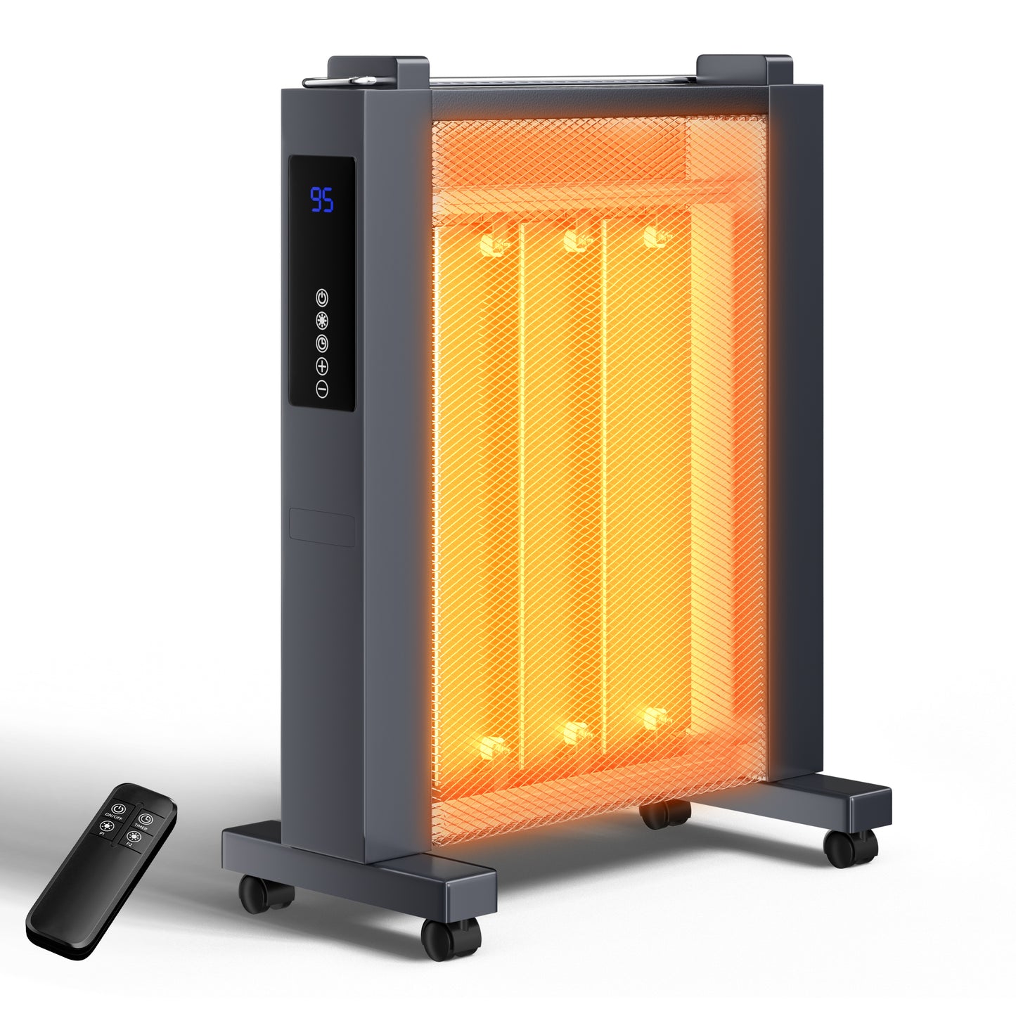 Air Convection Heaters for Indoor Use, Electric Space Heater Large Room Office 1500W with Thermostat, ECO, Remote, Wheel, 12H Timer, Tip-Over & Overheat Protection