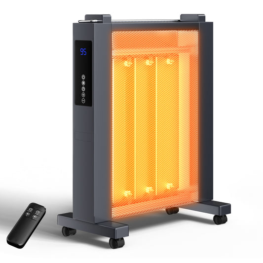 Air Convection Heaters for Indoor Use, Electric Space Heater Large Room Office 1500W with Thermostat, ECO, Remote, Wheel, 12H Timer, Tip-Over & Overheat Protection