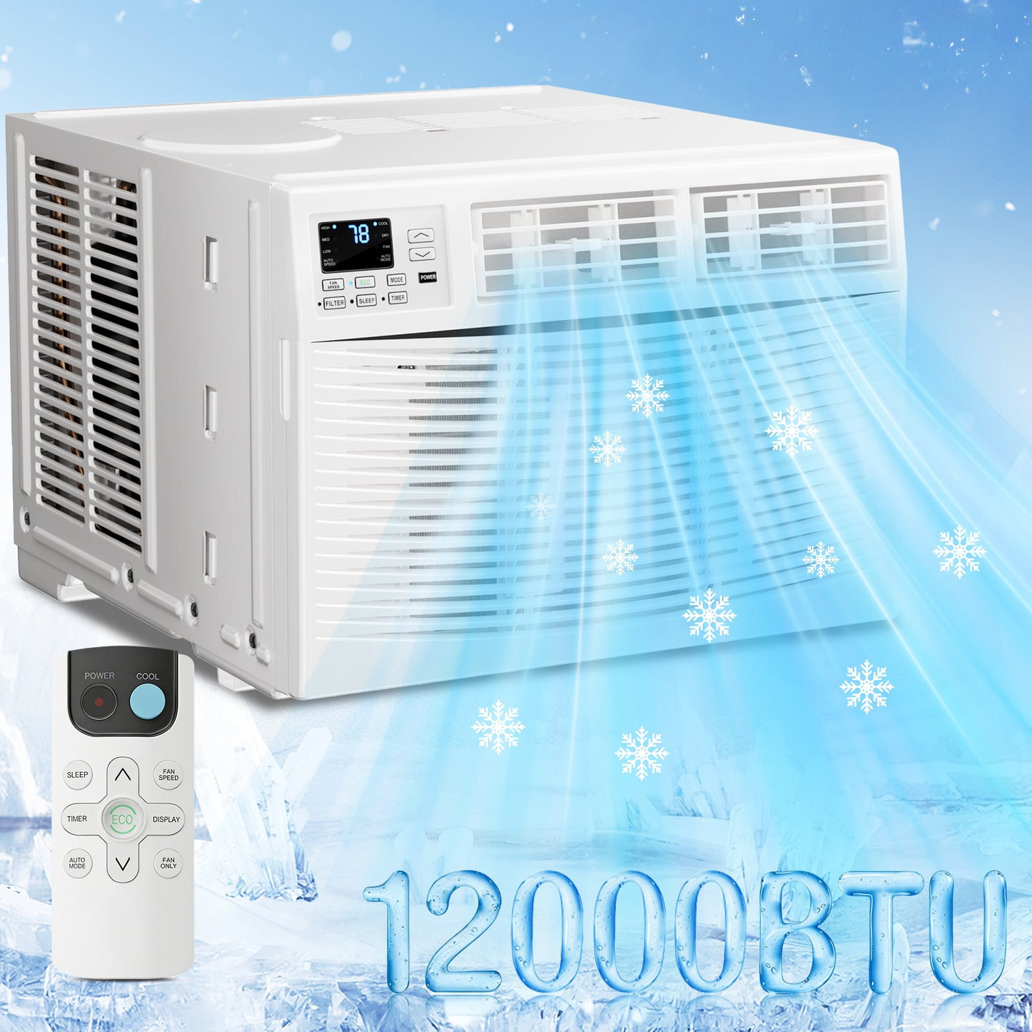 Window Air Conditioner 12000 BTU, Window AC Units up to 550 Sq.ft, Remote, 6 Modes, 24 Timer