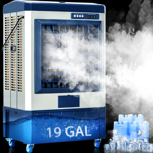 AKIRES 6500 CFM Swamp Cooler, 48" Evaporative Air Cooler with 19-Gal Auto-Fill Tank & 5 Ice Packs, 3 Speeds, 120° Oscillation, Heavy Duty Portable Cooling Fan for Patio, Garage, Indoor, Outdoor,Blue