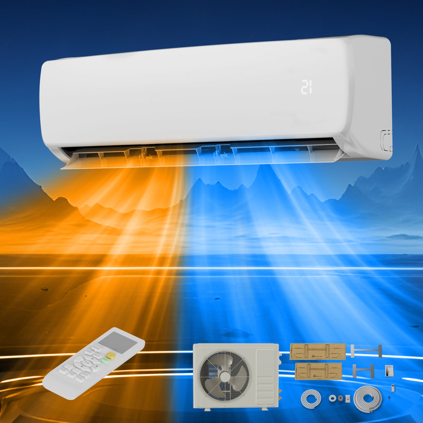 18000 BTU Mini Split AC/Heating System with Inverter, 19 SEER2 230V Energy Saving Ductless Air Conditioner with Heat Pump, Split AC Unit Cools Up to 1250 Sq. Ft