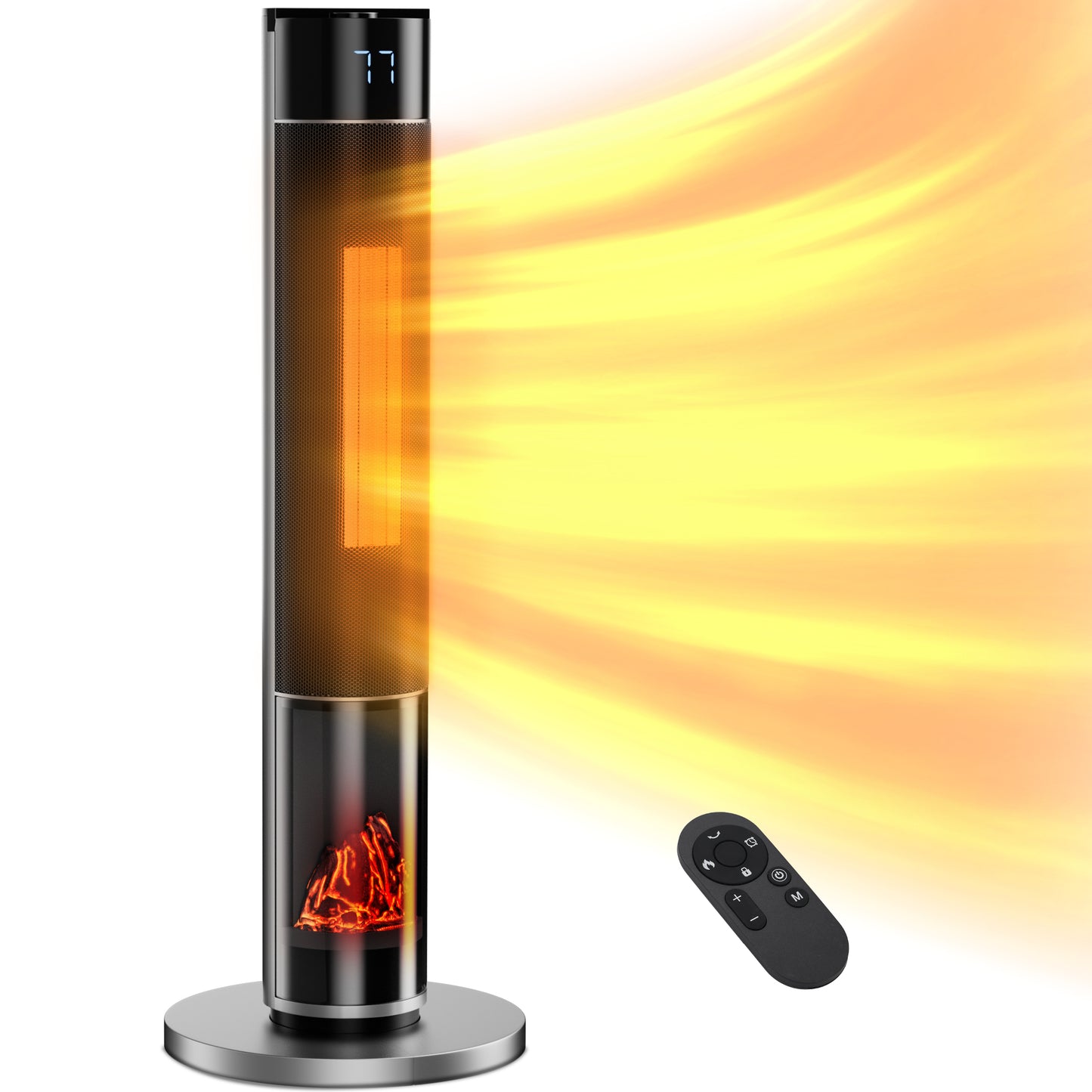 34IN Tower Space Heater for Indoor Use,1500W Large Portable Electric Fireplace Heater,70° Oscillating Room Heater with Thermostat,Remote,24H Timer for Bedroom Home Office, Silver