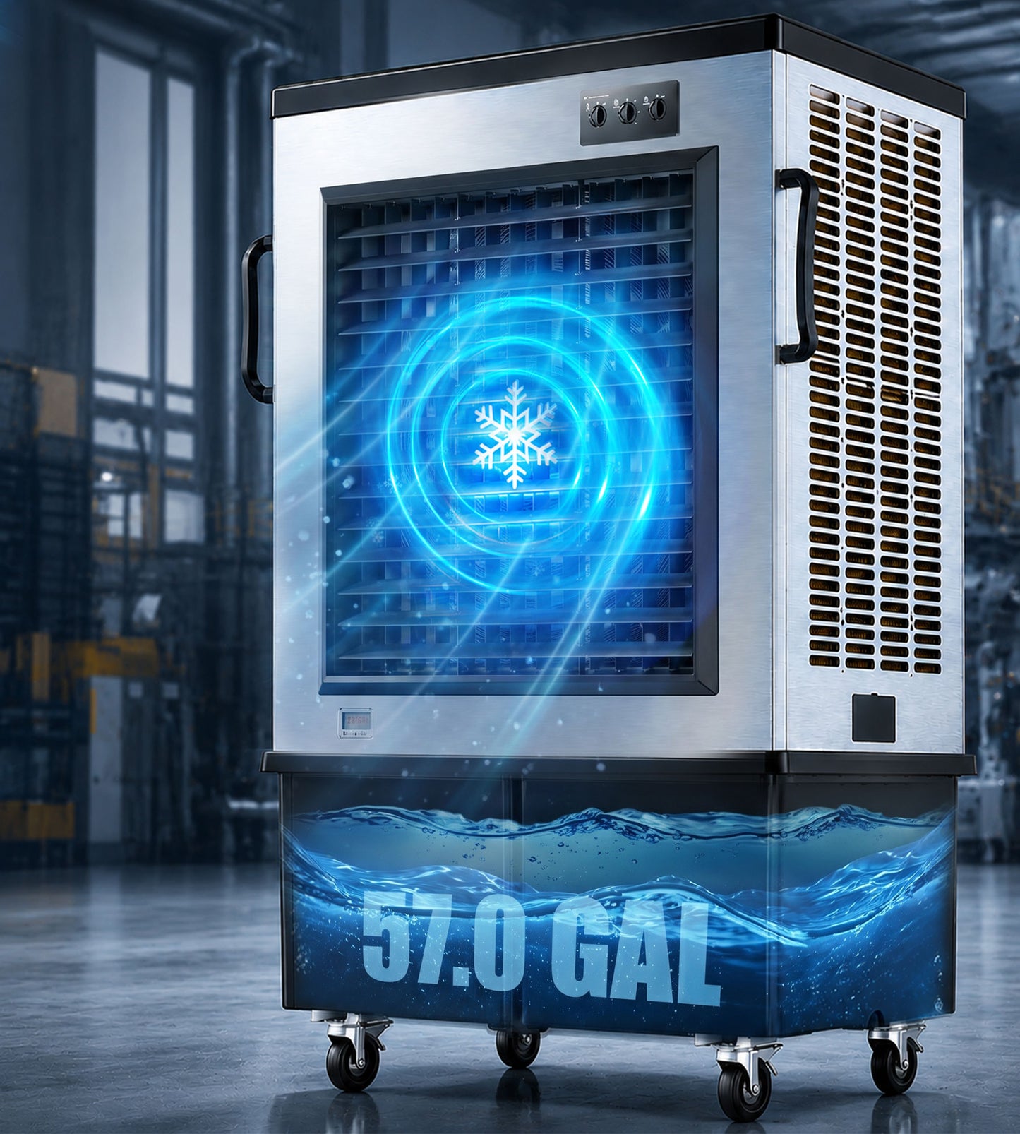 AKIRES 20600 CFM Large Swamp Cooler,Portable Evaporative Air Cooler for 3600 Sq.ft.,with Continuous Auto Fill,57.0-Gal Water Tank,120°Oscillation,3 Speeds,Cooling Fan for Outdoor,Indoor Use(69IN)