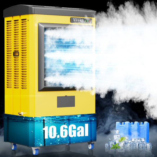 AKIRES 4800CFM Swamp Cooler,Evaporative Air Cooler for 970Sq.ft of Space,with Continuous Auto Fill,10-Gal Water Tank,120°Oscillation,3 Ice Packs,Cooling Fan for Outdoor,IndoorYellow(38IN )