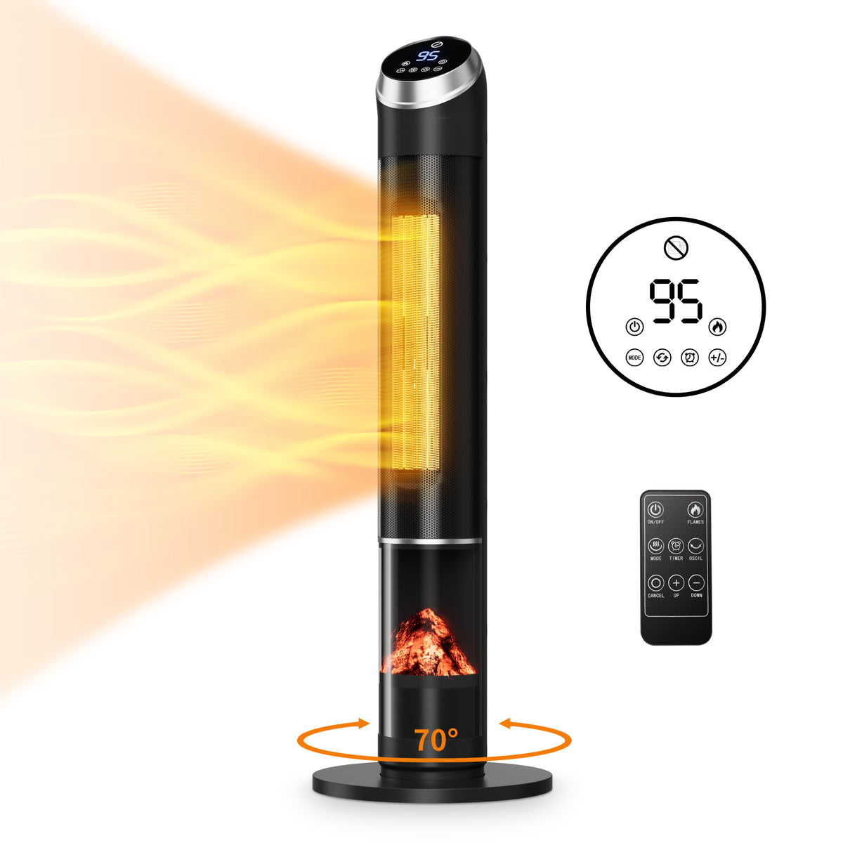 37" 1500W Oscillating Space Heater, 2-in-1 Ceramic Heater & Fan for Year-Round Use, 70° Wide Angle Electric Heater for Office & Bedroom, Fast Heating