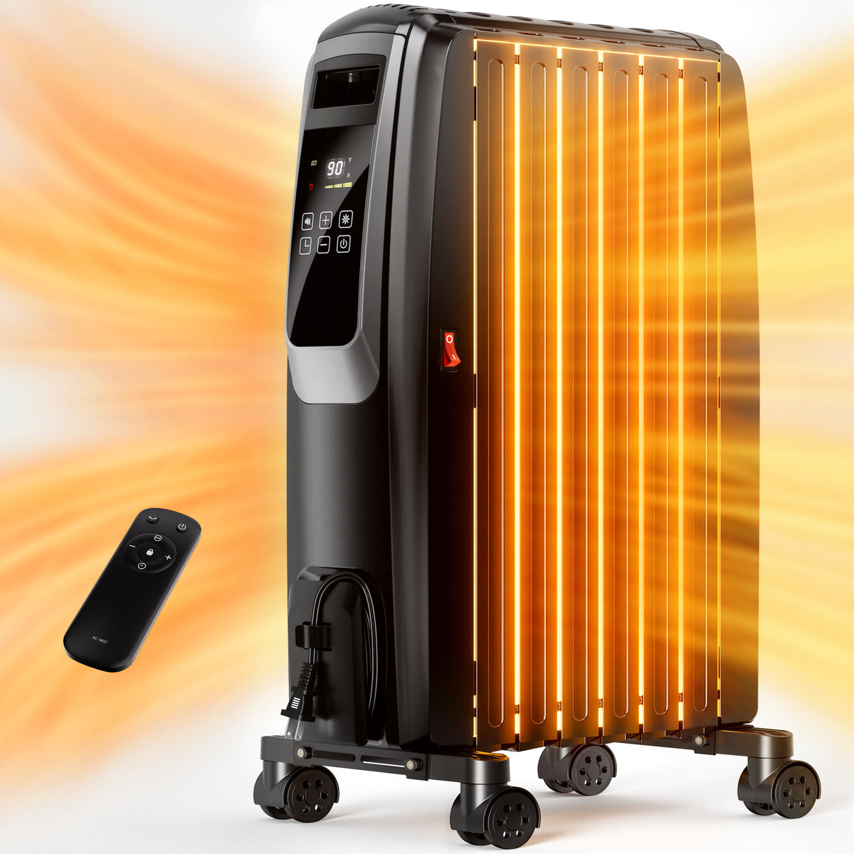 Oil Filled Radiator Heater, Space Heater Large Room, Electric Heater for Indoor Use, Office with Thermostat, 0dB, 24H Timer, Energy Saving(Black)