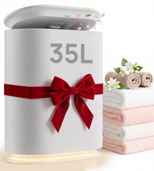 AKIRES Towel Warmer for Bathroom, 35L Large Towel Warmer Bucket with WiFi, RGB Breathing Mood Light, Digital Temperature Display, Fits 2 Large Towels, Blankets, Bathrobes, White