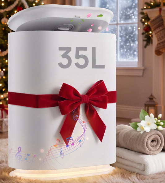 AKIRES Towel Warmer, 35L Luxury Towel Warmers for Bathroom with Bluetooth Speaker, RGB Light, Digital Display & Timer, Aroma Box, Fits Up to Two 40"X70" Oversized Towels, Bathrobes, Blankets, White