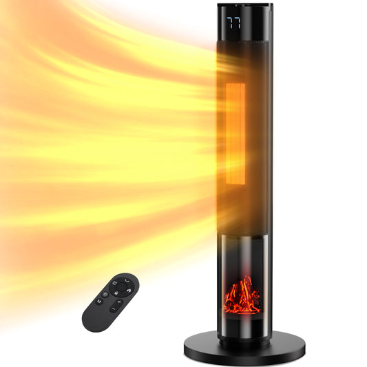 Portable Space Heaters for Indoor Use, Tower Electric Heater with Thermostat, 24H Timer, PTC Ceramic, 50°F to 99°F, 70° Oscillating, Indoor Heater for Living Room