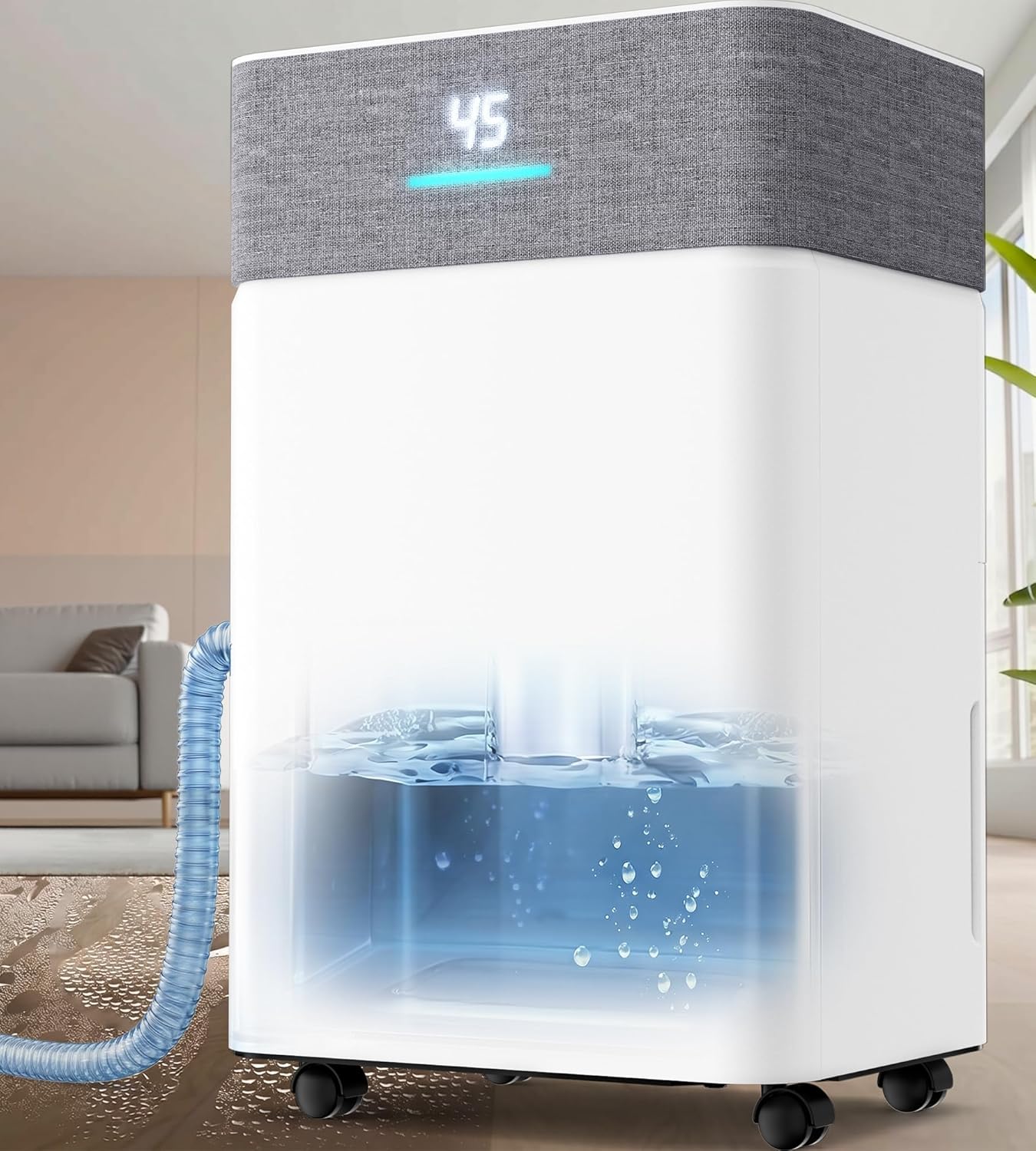 AKIRES 55Pint Dehumidifier for 4000Sq.Ft, Wi-Fi Enabled, Smart Dehumidifier with Drain Hose, 1.15Gal Removable Tank, LED Display, 24H Timer & Child Lock, Dehumidifier for Basement,Bedroom,Home(White)