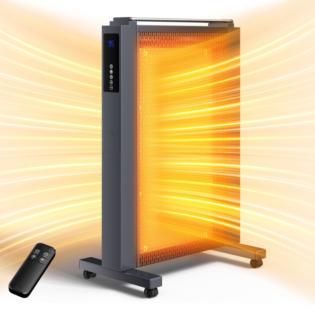 Space Heaters for Indoor Use, 1500W Electric Convection Heater Large Room with Thermostat, ECO, Remote, Wheel, 12H Timer, Tip-Over & Overheat Protection(Grey)